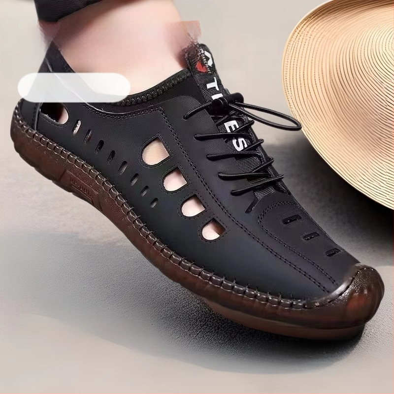 Férfi csúszásgátló, alacsony szárú, puha talpú szandálok, férfi szabadtéri, alkalmi barlangcipők, nyári üreges strandcipők, szandálok marhaínakkal