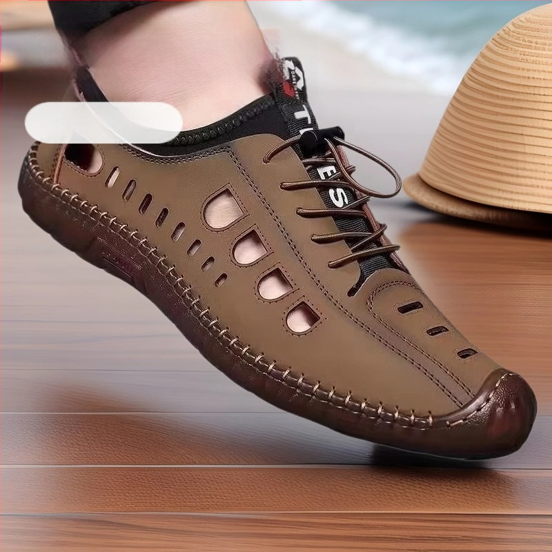 Férfi csúszásgátló, alacsony szárú, puha talpú szandálok, férfi szabadtéri, alkalmi barlangcipők, nyári üreges strandcipők, szandálok marhaínakkal