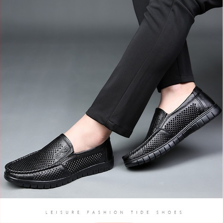 Sandale de vară pentru bărbați, din piele, respirabil, cu talpă moale, antiderapantă, sandale din piele goale, casual, supradimensionate, pentru vârstnici și vârstnici, pantofi pentru tați