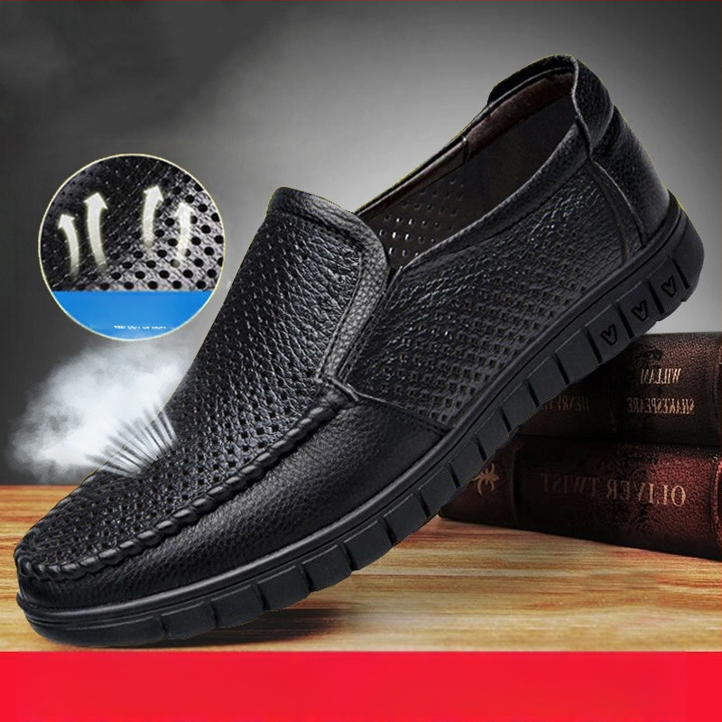 Sandale de vară pentru bărbați, din piele, respirabil, cu talpă moale, antiderapantă, sandale din piele goale, casual, supradimensionate, pentru vârstnici și vârstnici, pantofi pentru tați