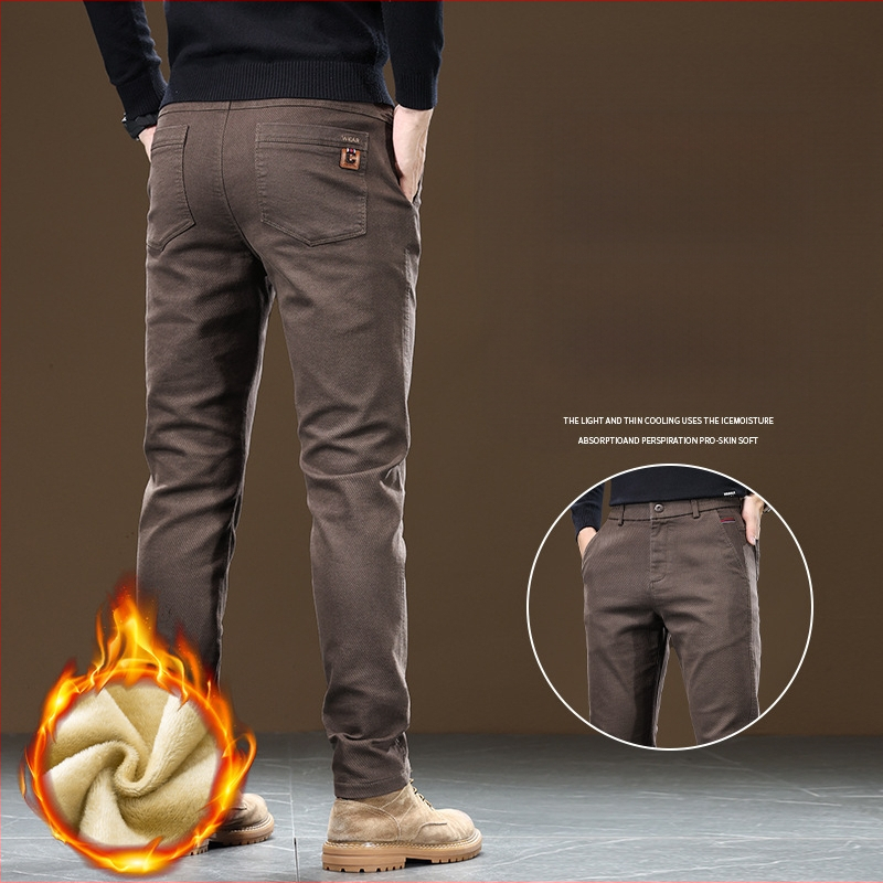 Meeste püksid Fliisvoodriga ärilised paksendatud lahtised sirged trendikad vabaajapüksid Meeste sügis- ja talvepüksid, mis sobivad igale stiilile ja on venivad pikad püksid