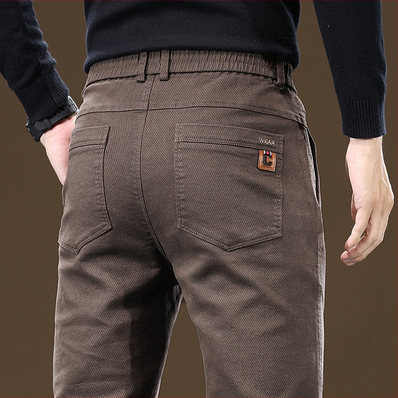 Meeste püksid Fliisvoodriga ärilised paksendatud lahtised sirged trendikad vabaajapüksid Meeste sügis- ja talvepüksid, mis sobivad igale stiilile ja on venivad pikad püksid