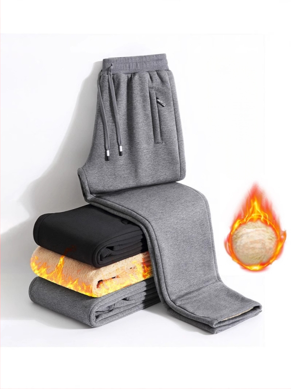 Vyriškos ėrienos vilnos laisvalaikio kelnės, su vilnos pamušalu, sustorintos tiesios kelnės, žieminės, šiltos, vientisos spalvos, raišteliu surišamos, jaunimo sportinės kelnės, vyriški drabužiai