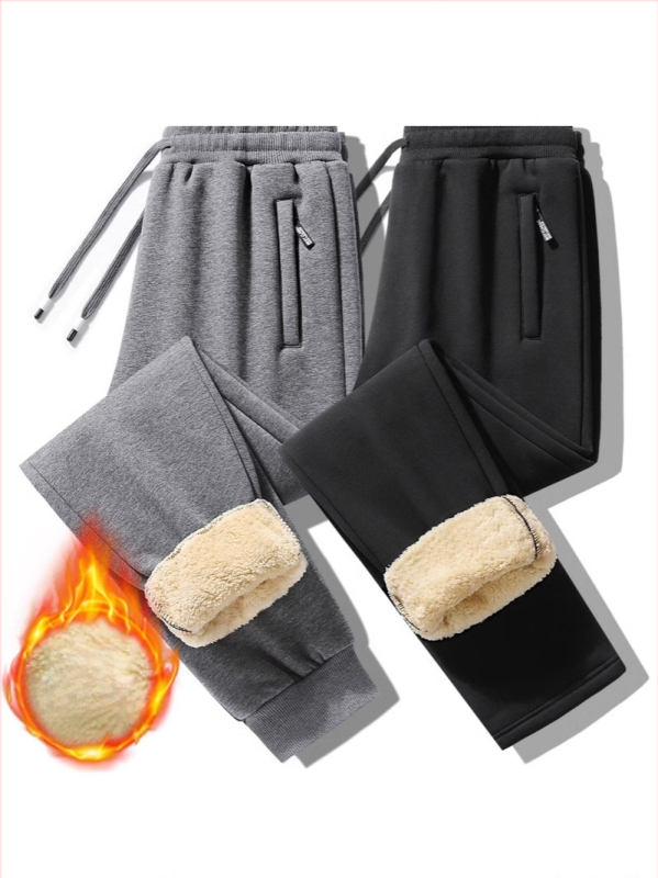 Vyriškos ėrienos vilnos laisvalaikio kelnės, su vilnos pamušalu, sustorintos tiesios kelnės, žieminės, šiltos, vientisos spalvos, raišteliu surišamos, jaunimo sportinės kelnės, vyriški drabužiai