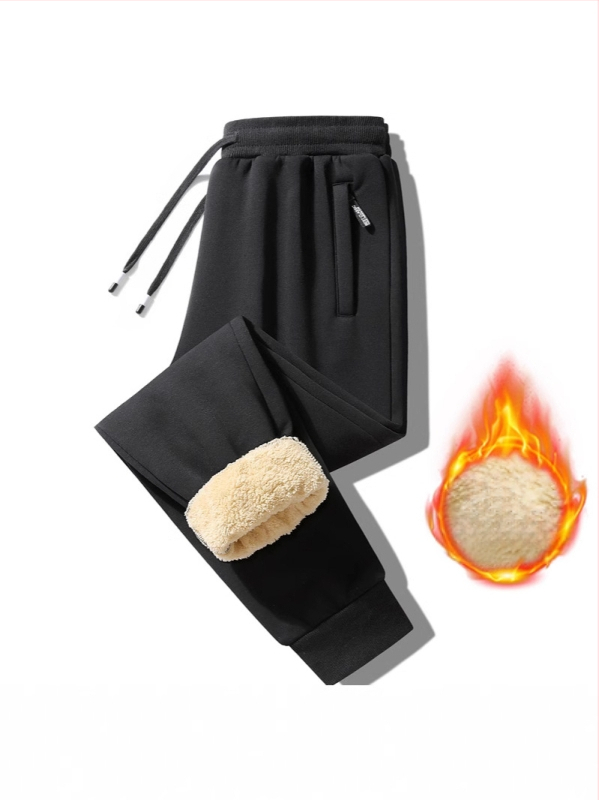 Vyriškos ėrienos vilnos laisvalaikio kelnės, su vilnos pamušalu, sustorintos tiesios kelnės, žieminės, šiltos, vientisos spalvos, raišteliu surišamos, jaunimo sportinės kelnės, vyriški drabužiai