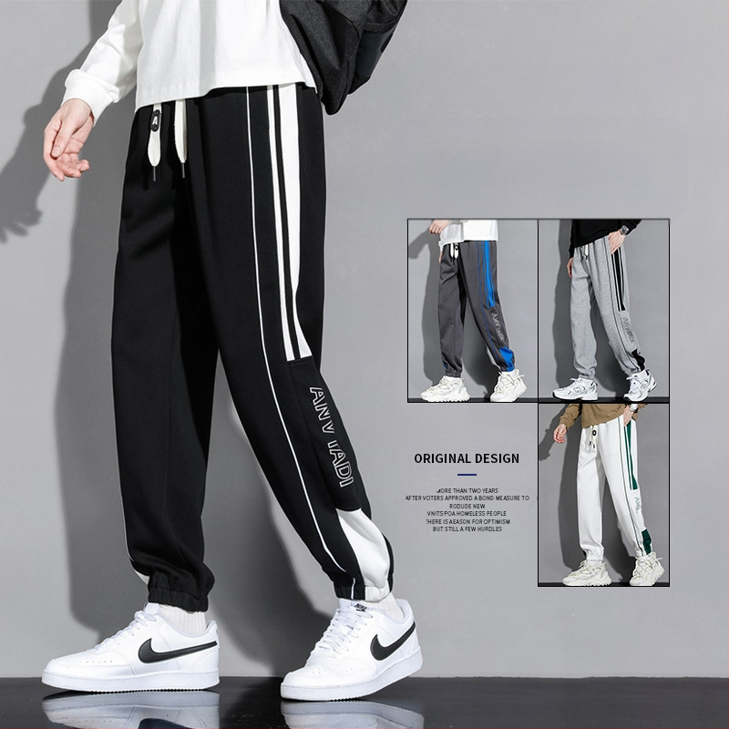 Pantaloni grei pentru bărbați, primăvara și toamna, la modă, de brand, vrac, picior-degete, pantaloni de trening, toamna și iarna, pantaloni sport casual cu dungi americane pentru adolescenți