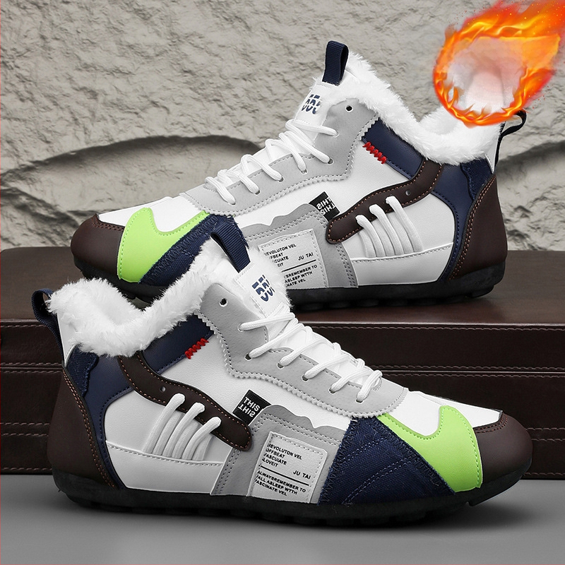 Pantofi sport bărbați căptușiți cu fleece, pantofi sport de iarnă, rezistenți la frig, cu căptușeală din fleece, pantofi de sport înalți, din bumbac, pentru nord-est, cu două pedale, pentru zăpadă, Xu Heng, 6 sezoane