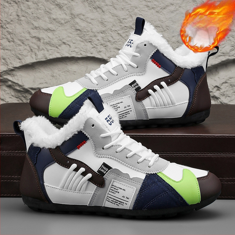 Pantofi sport bărbați căptușiți cu fleece, pantofi sport de iarnă, rezistenți la frig, cu căptușeală din fleece, pantofi de sport înalți, din bumbac, pentru nord-est, cu două pedale, pentru zăpadă, Xu Heng, 6 sezoane