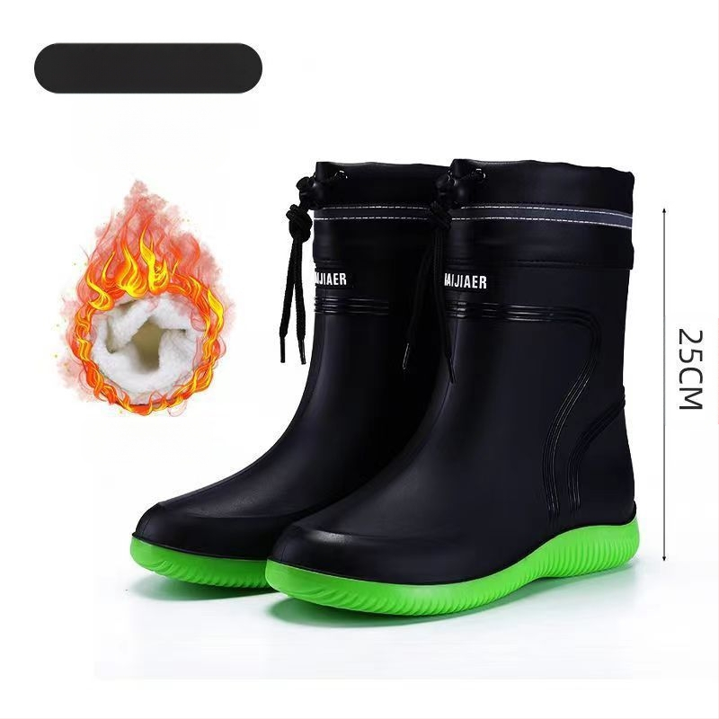 Европейски и американски модни мъжки гумени ботуши до средата на прасеца, ниски гумени ботуши, водоустойчиви, неплъзгащи се кухненски гумени обувки, риболовни, автомивки, работни обувки