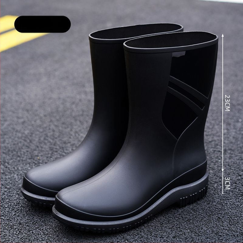 Европейски и американски модни мъжки гумени ботуши до средата на прасеца, ниски гумени ботуши, водоустойчиви, неплъзгащи се кухненски гумени обувки, риболовни, автомивки, работни обувки