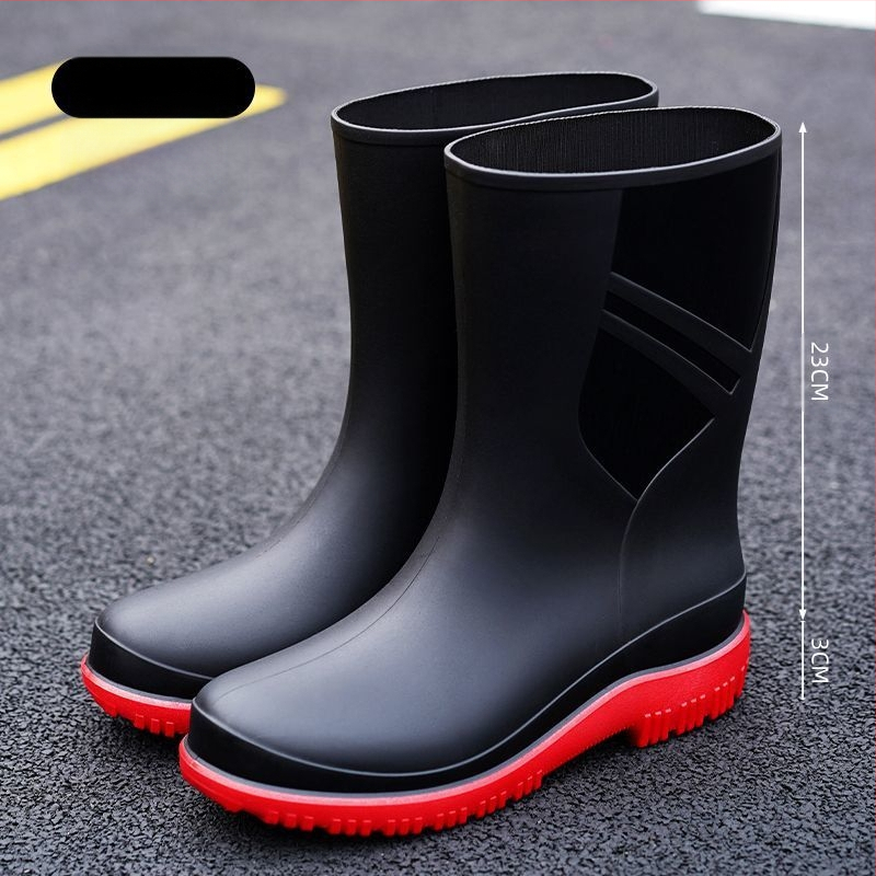 Европейски и американски модни мъжки гумени ботуши до средата на прасеца, ниски гумени ботуши, водоустойчиви, неплъзгащи се кухненски гумени обувки, риболовни, автомивки, работни обувки
