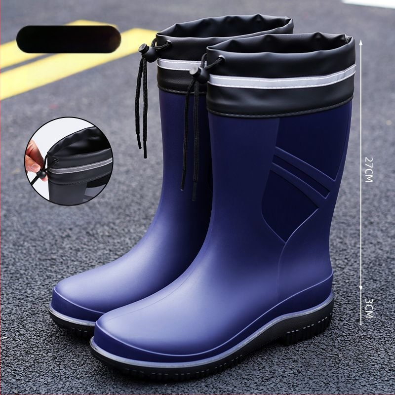 Европейски и американски модни мъжки гумени ботуши до средата на прасеца, ниски гумени ботуши, водоустойчиви, неплъзгащи се кухненски гумени обувки, риболовни, автомивки, работни обувки