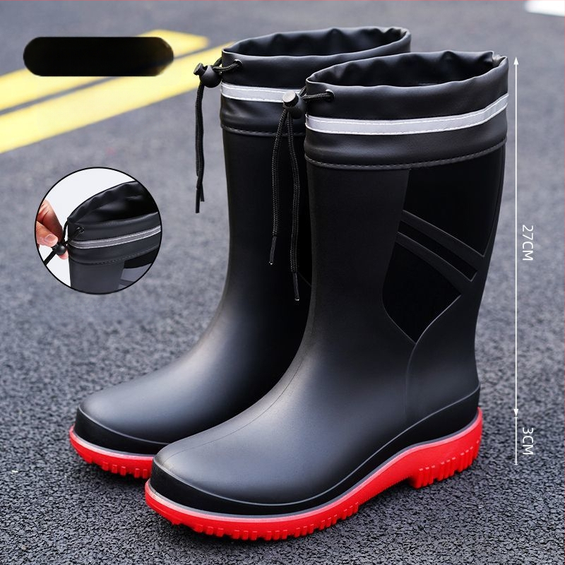 Европейски и американски модни мъжки гумени ботуши до средата на прасеца, ниски гумени ботуши, водоустойчиви, неплъзгащи се кухненски гумени обувки, риболовни, автомивки, работни обувки