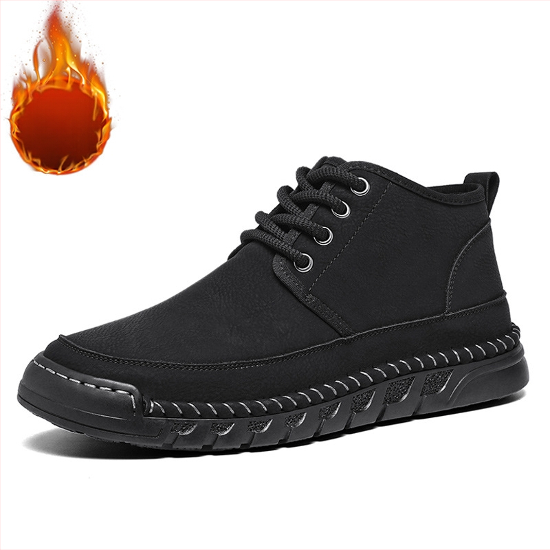 Pantofi sport casual pentru bărbați, toamna și iarna 2024, noi, căptușiți cu fleece, cizme Martin calde, de talie medie, antiderapante, lucrate manual, pantofi din bumbac la modă și versatili