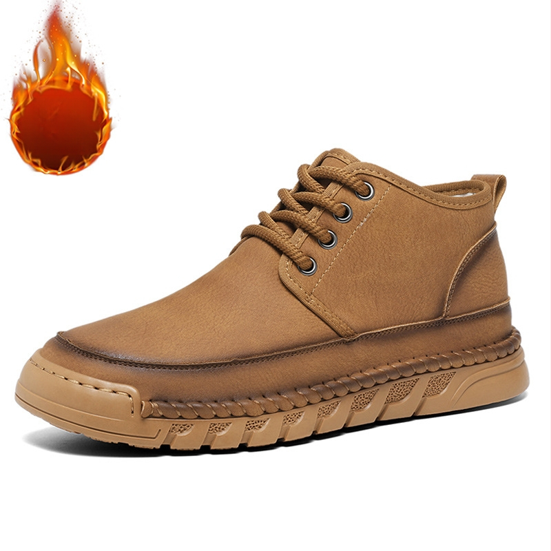 Pantofi sport casual pentru bărbați, toamna și iarna 2024, noi, căptușiți cu fleece, cizme Martin calde, de talie medie, antiderapante, lucrate manual, pantofi din bumbac la modă și versatili