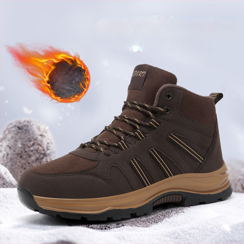 Cizme de zăpadă casual cu căptușeală din fleece, îngroșate, de top înalt, pentru cupluri, drumeții în aer liber, antiderapante, mărime plus