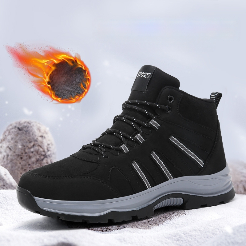 Cizme de zăpadă casual cu căptușeală din fleece, îngroșate, de top înalt, pentru cupluri, drumeții în aer liber, antiderapante, mărime plus
