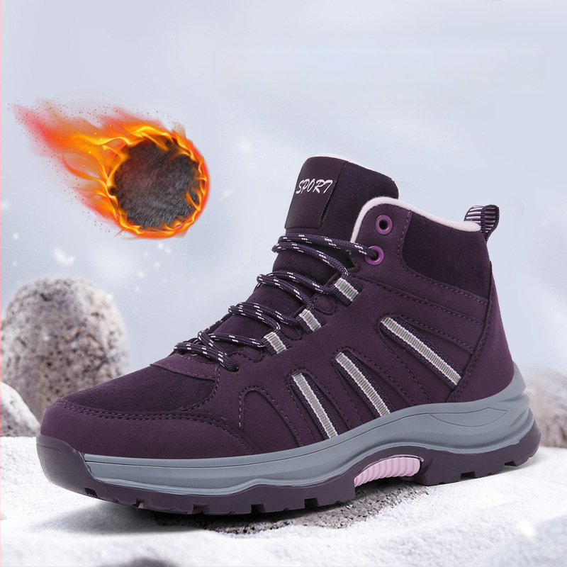 Cizme de zăpadă casual cu căptușeală din fleece, îngroșate, de top înalt, pentru cupluri, drumeții în aer liber, antiderapante, mărime plus