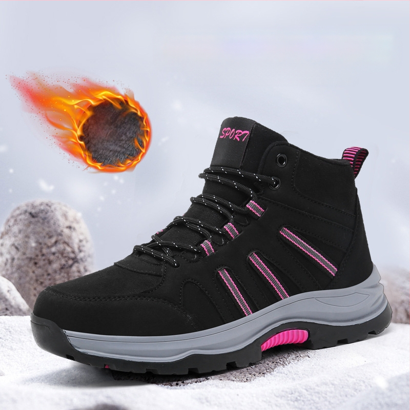 Cizme de zăpadă casual cu căptușeală din fleece, îngroșate, de top înalt, pentru cupluri, drumeții în aer liber, antiderapante, mărime plus