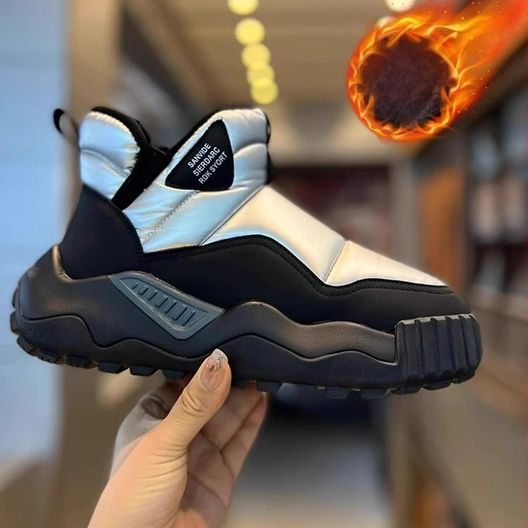 Мъжки зимни снежни ботуши, подплатени с полар, удебелени топли памучни обувки с кожена подплата, водоустойчиви, памучни ботуши от една част