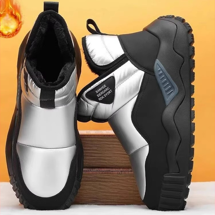 Мъжки зимни снежни ботуши, подплатени с полар, удебелени топли памучни обувки с кожена подплата, водоустойчиви, памучни ботуши от една част