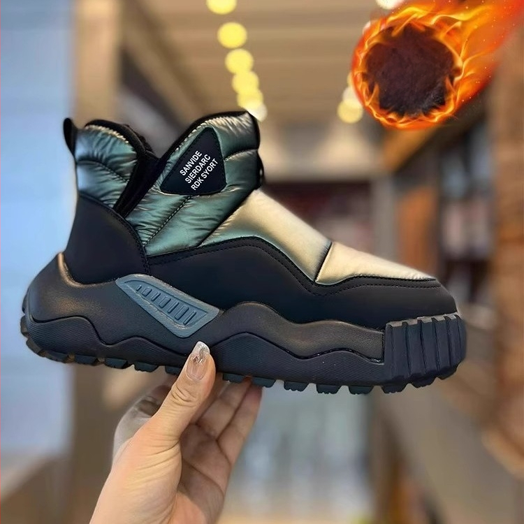 Мъжки зимни снежни ботуши, подплатени с полар, удебелени топли памучни обувки с кожена подплата, водоустойчиви, памучни ботуши от една част