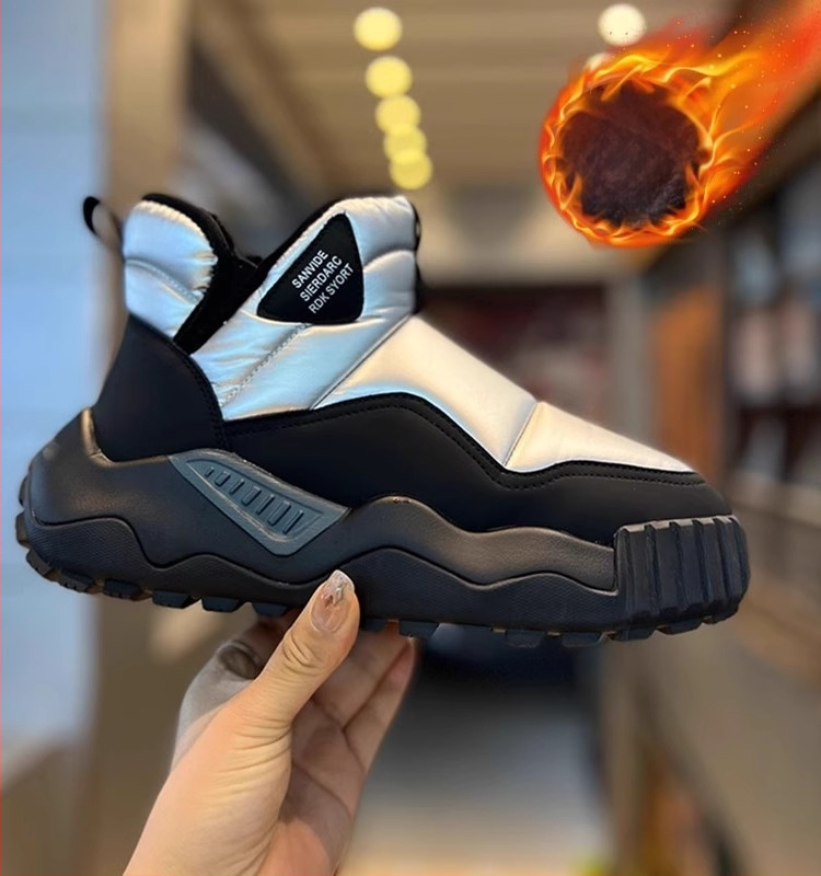 Мъжки зимни снежни ботуши, подплатени с полар, удебелени топли памучни обувки с кожена подплата, водоустойчиви, памучни ботуши от една част