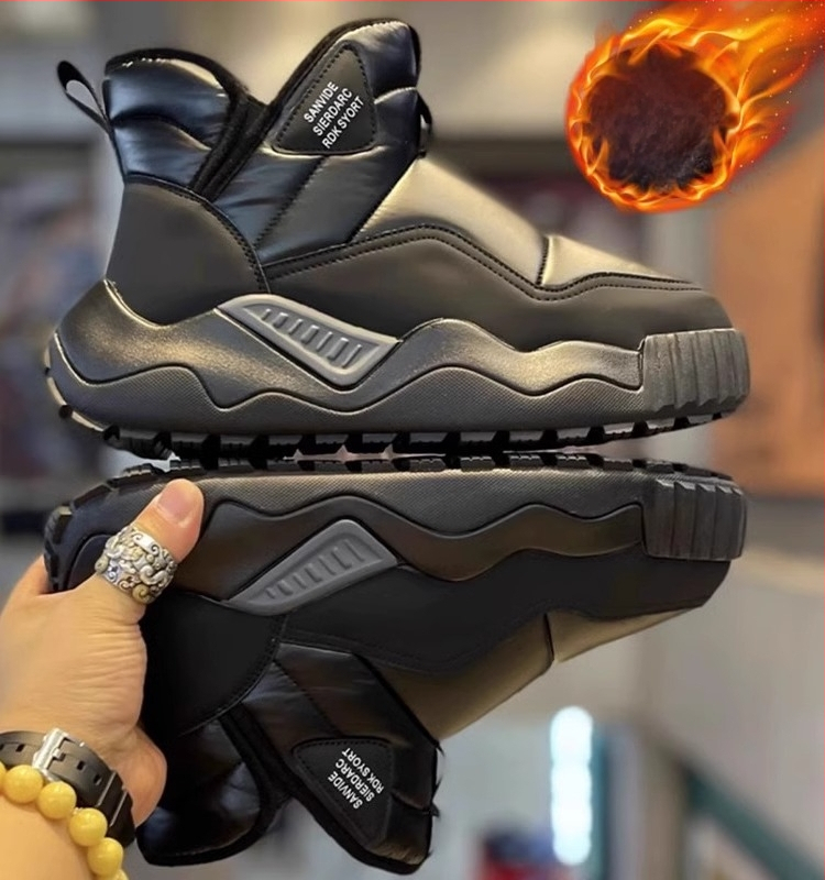 Мъжки зимни снежни ботуши, подплатени с полар, удебелени топли памучни обувки с кожена подплата, водоустойчиви, памучни ботуши от една част