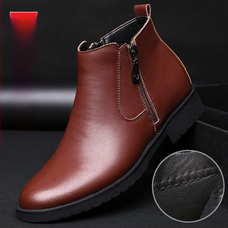 [Odinė vilna] Rudens ir žiemos vyriški medvilniniai batai, karvės odos ir aksomo sustorinti aukštakulniai laisvalaikio batai, Martino aulinukai, odiniai batai, vyriški batai