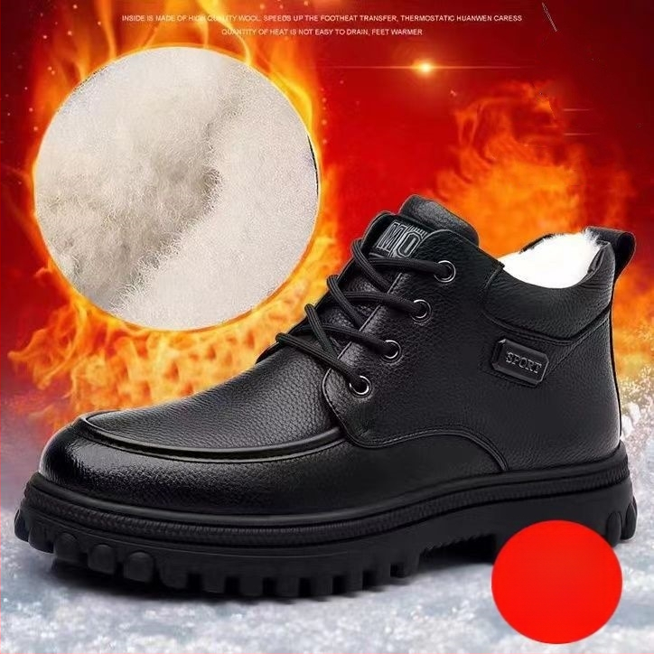 Pantofi din piele naturală de bumbac pentru bărbați, cizme de zăpadă noi de iarnă, cu talpă groasă și călduroase, pentru tați de vârstă mijlocie și vârstnici