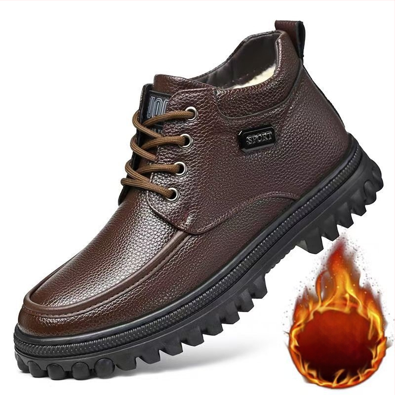 Pantofi din piele naturală de bumbac pentru bărbați, cizme de zăpadă noi de iarnă, cu talpă groasă și călduroase, pentru tați de vârstă mijlocie și vârstnici