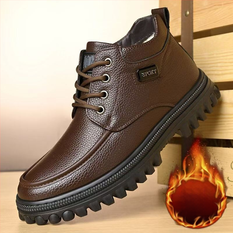 Pantofi din piele naturală de bumbac pentru bărbați, cizme de zăpadă noi de iarnă, cu talpă groasă și călduroase, pentru tați de vârstă mijlocie și vârstnici