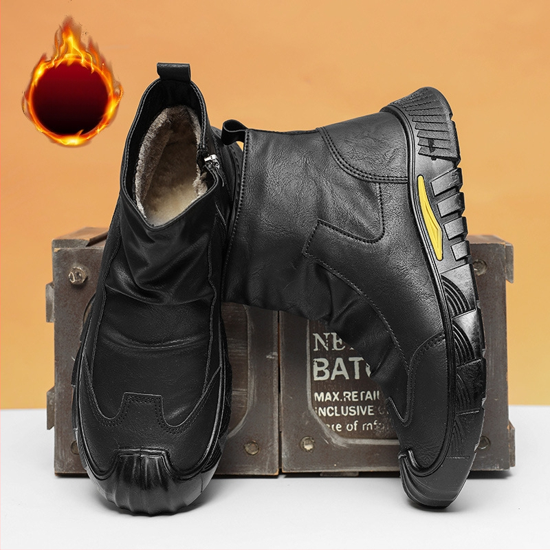Čizme otporne na habanje, jesenske i zimske modne neklizajuće crne martin čizme s flis podstavom, nove univerzalne modne muške cipele, udobne modne kožne čizme