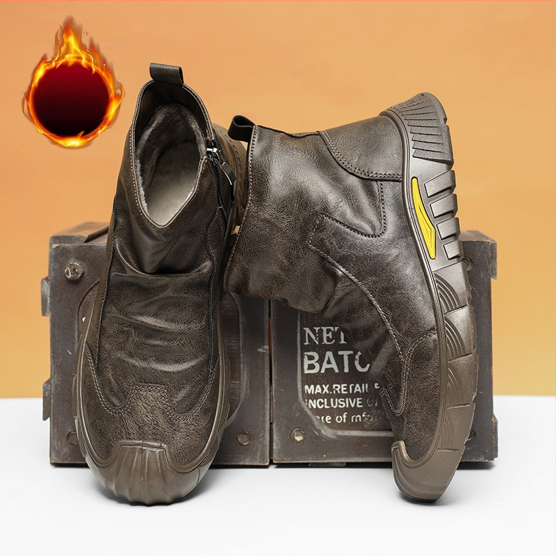 Čizme otporne na habanje, jesenske i zimske modne neklizajuće crne martin čizme s flis podstavom, nove univerzalne modne muške cipele, udobne modne kožne čizme