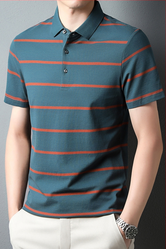 Tricou polo pentru bărbați, de vară, din bumbac, cu dungi, casual, simplu, cu mânecă scurtă, 2024