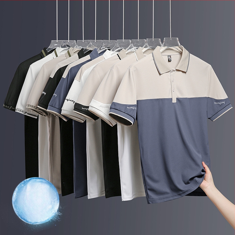 Suvine meeste polosärk, lühikeste varrukatega T-särk, jääsiidist pikee õhuke reväär, poolvarrukatega sportlik vabaaja trendikas brändiriided meestele
