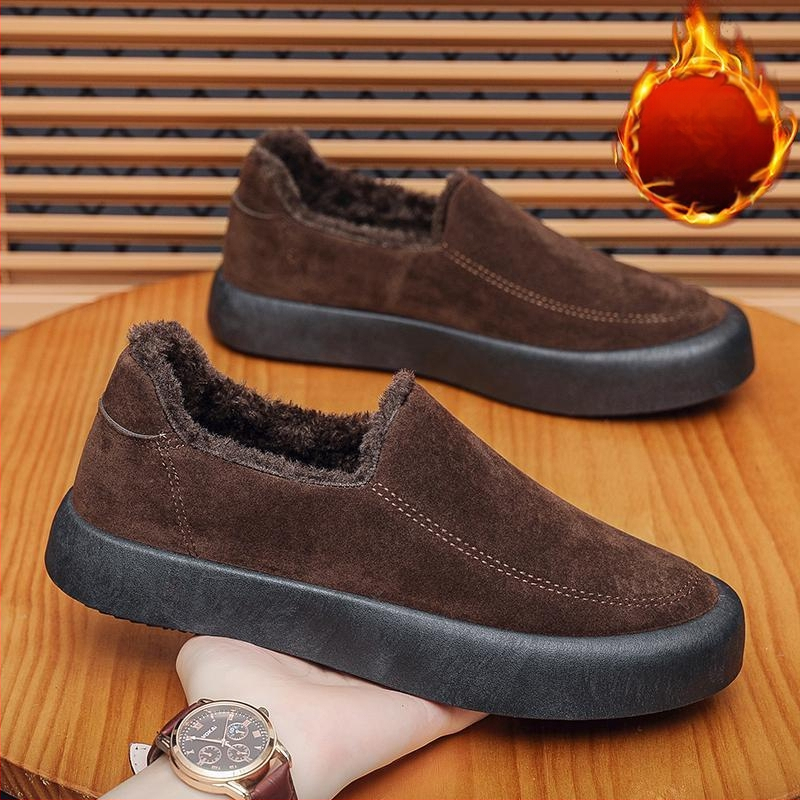 Pantofi sport pentru bărbați, mărime plus, cu căptușeală din fleece cald, culoare solidă, pantofi cu pantofi plat, stil britanic, casual la modă, Lefu