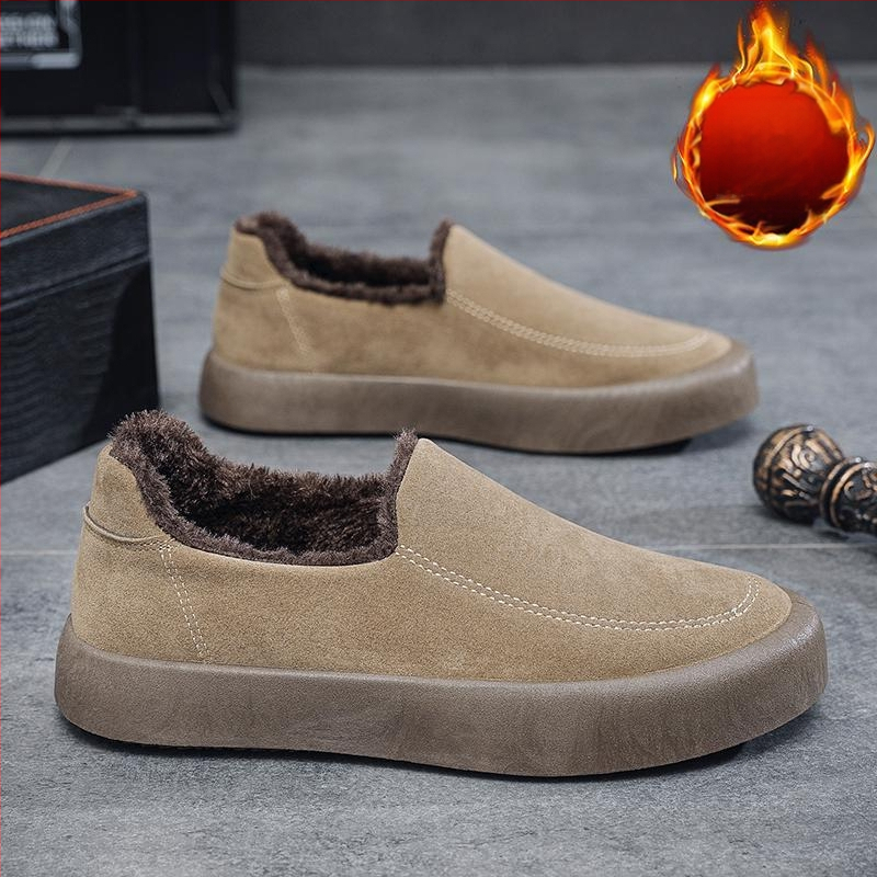 Pantofi sport pentru bărbați, mărime plus, cu căptușeală din fleece cald, culoare solidă, pantofi cu pantofi plat, stil britanic, casual la modă, Lefu