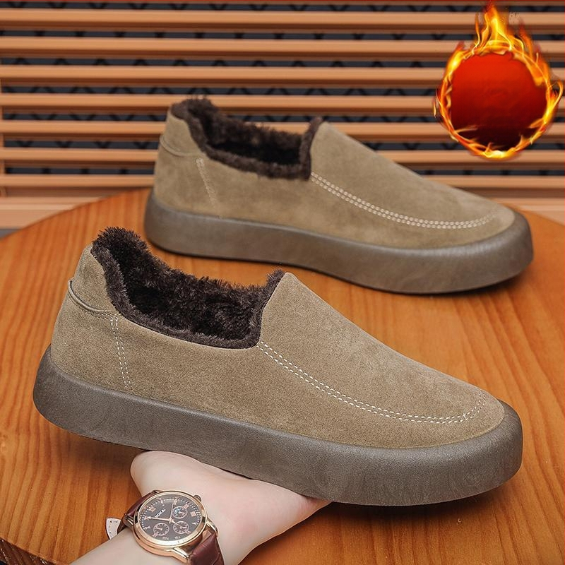 Pantofi sport pentru bărbați, mărime plus, cu căptușeală din fleece cald, culoare solidă, pantofi cu pantofi plat, stil britanic, casual la modă, Lefu