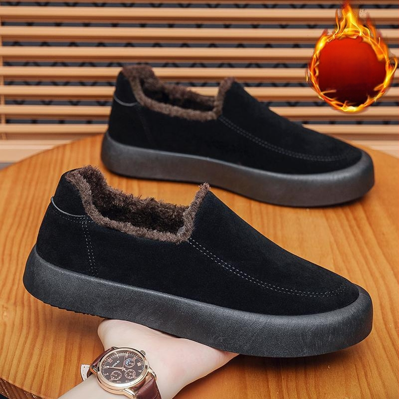 Pantofi sport pentru bărbați, mărime plus, cu căptușeală din fleece cald, culoare solidă, pantofi cu pantofi plat, stil britanic, casual la modă, Lefu