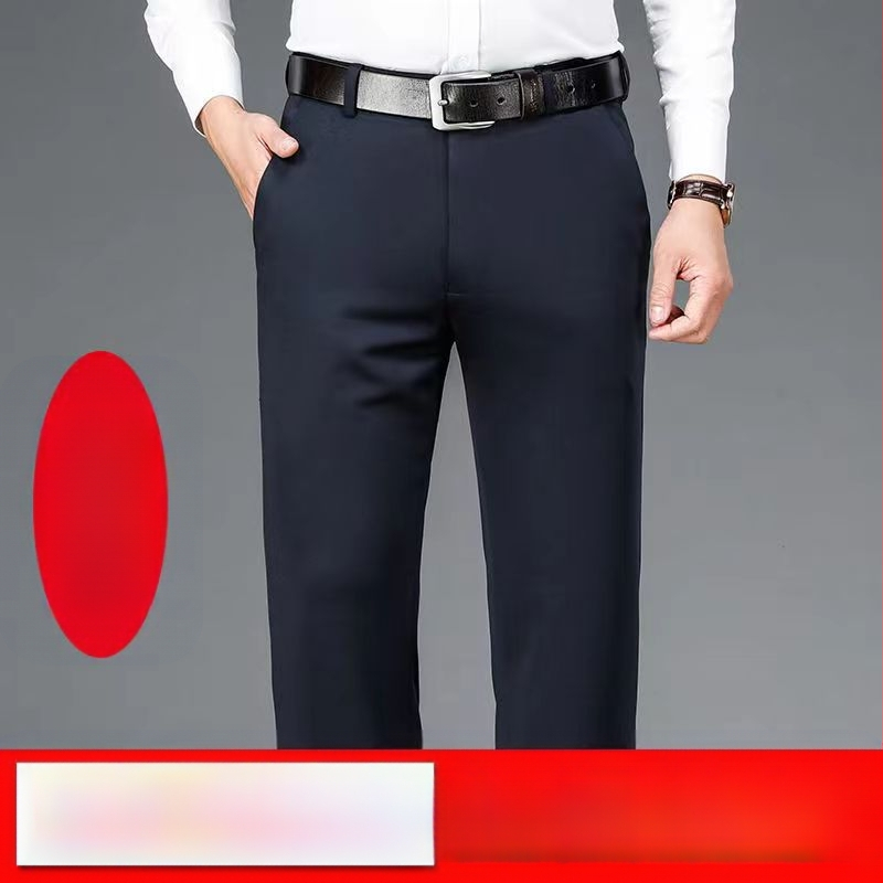 Pantaloni de afaceri cu căptușeală din fleece pentru toamnă și iarnă, pantaloni casual pentru bărbați, de vârstă mijlocie și vârstnici, lejeri, drepți, de primăvară și de toamnă, pantaloni lungi elastici pentru bărbați