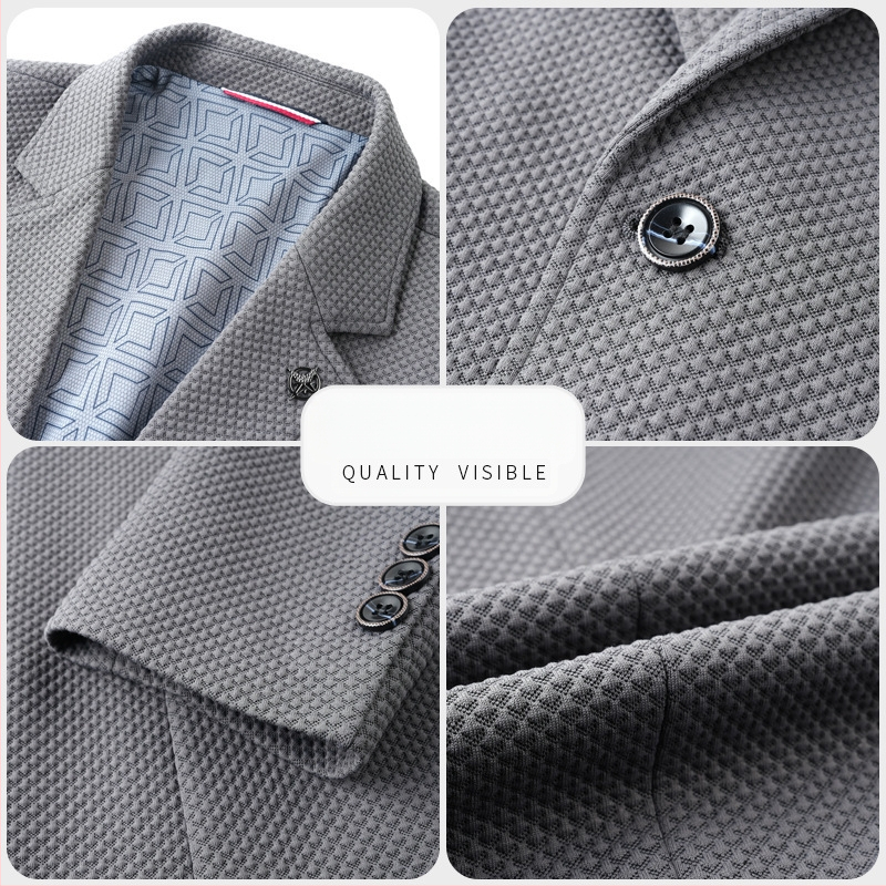 Kevad 2024 uus kootud vahvliga vabaaja ühekordne lääne meeste ülikonnapintsak ärimood noortele ja keskealistele