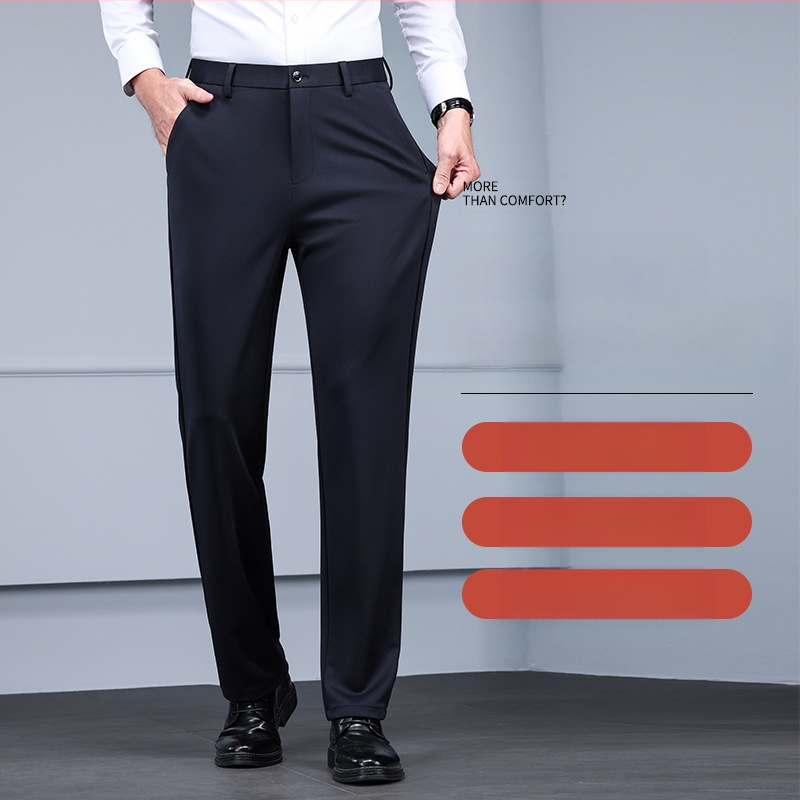 Štvorstranné elastické pánske veľké ležérne nohavice rovné voľné plus hrubé pánske nohavice na jeseň a zimu hrubé biznis nohavice