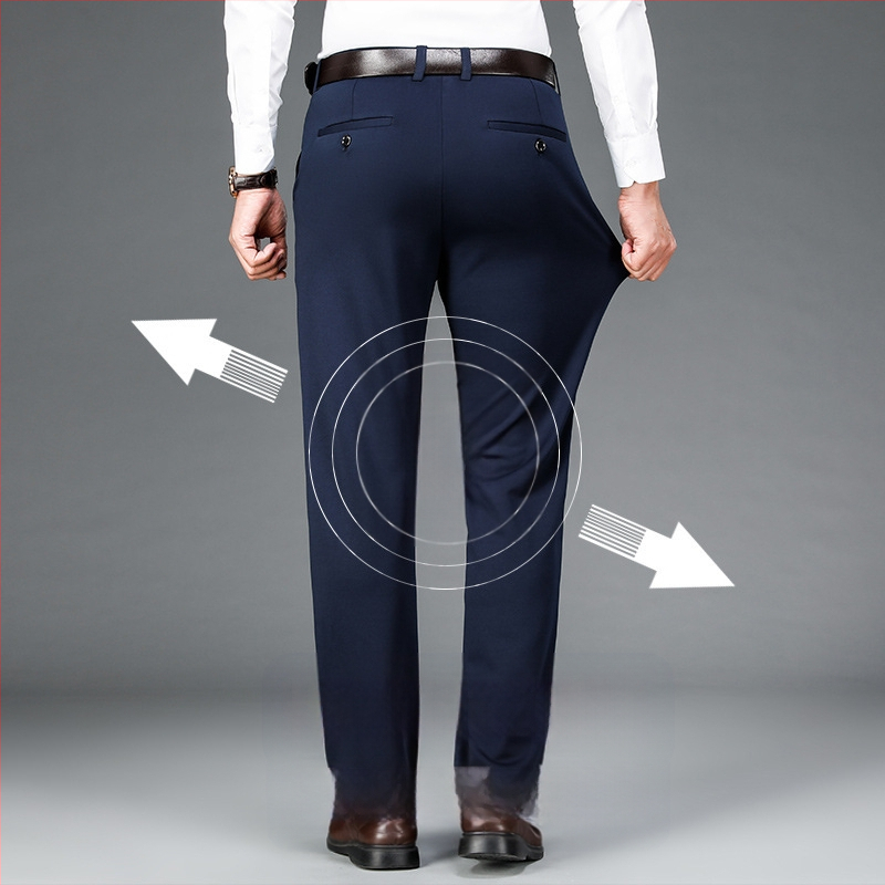 Štvorstranné elastické pánske veľké ležérne nohavice rovné voľné plus hrubé pánske nohavice na jeseň a zimu hrubé biznis nohavice