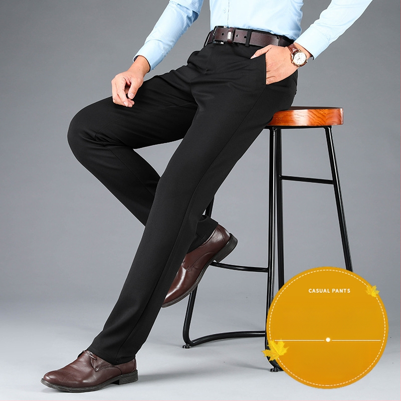 Štvorstranné elastické pánske veľké ležérne nohavice rovné voľné plus hrubé pánske nohavice na jeseň a zimu hrubé biznis nohavice