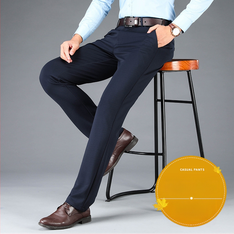 Štvorstranné elastické pánske veľké ležérne nohavice rovné voľné plus hrubé pánske nohavice na jeseň a zimu hrubé biznis nohavice