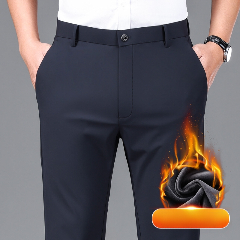 Štvorstranné elastické pánske veľké ležérne nohavice rovné voľné plus hrubé pánske nohavice na jeseň a zimu hrubé biznis nohavice