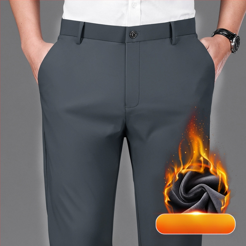 Štvorstranné elastické pánske veľké ležérne nohavice rovné voľné plus hrubé pánske nohavice na jeseň a zimu hrubé biznis nohavice