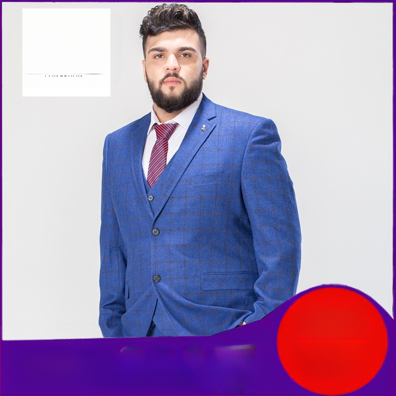 Didelio dydžio vyriškas laisvas rudens ir žiemos vidutinio amžiaus laisvalaikio verslo kostiumas, plius dydžio storas vyras, riebus korėjietiško stiliaus gražus kostiumas