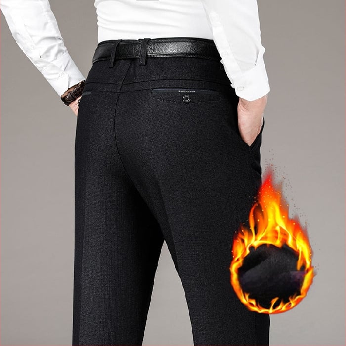 Pantaloni casual îngroșați cu căptușeală din fleece pentru bărbați, de vârstă mijlocie, de toamnă și de iarnă, de vârstă mijlocie și vârstnici, lejeri, drepți, costum de afaceri pentru tată, pantaloni plus size